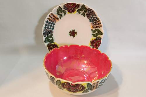 کاسه و زیر کاسه ای بزرگ مناسب میوه و شیرینی ، دستساز، دارای ضمانت کیفیت